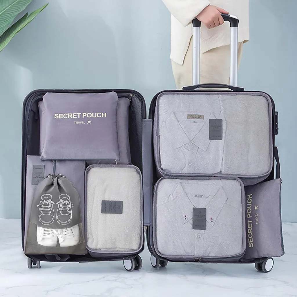 Set de Sacoches de Rangement de Voyage Robustes et Légères en Nylon Bleu - 3