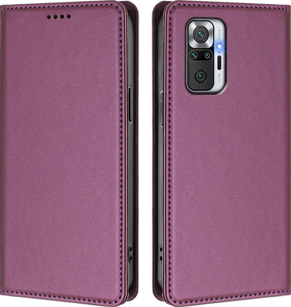 Handyhülle für Xiaomi Redmi Note 10 Pro/Note 10 Pro Max, Kunstleder Klapphülle Stoßfeste Magnetische Hülle mit Ständer Lila