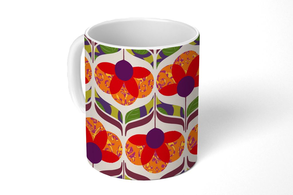 KitchenYeah Tasse Kaffeetasse Kaffeebecher 350 ml Retro - Flower Power - Vintage - Farben Teetasse - Fototasse - Becher - Keramikbecher - Teebech...