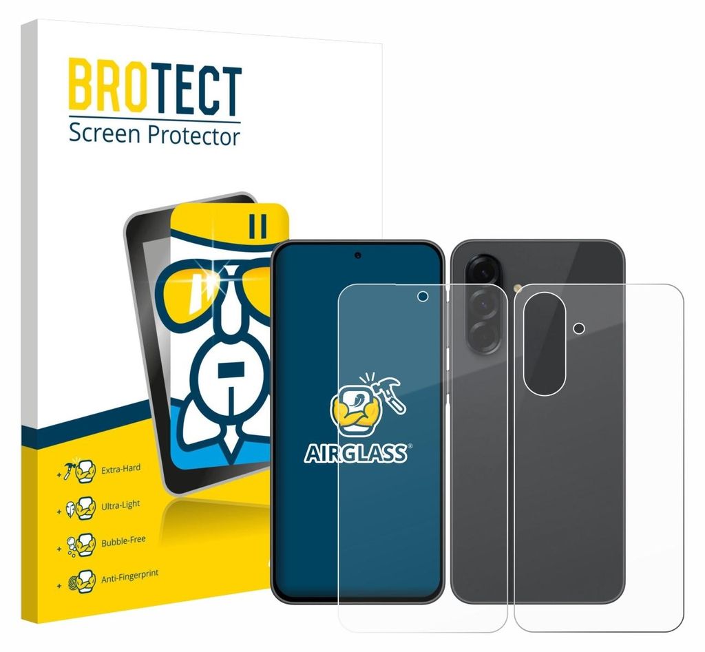 A product shot of a screen protector for a smartphone, with packaging and the phone itself shown.