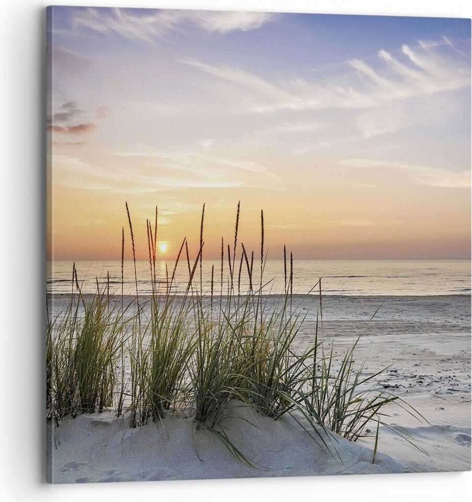 Bild auf Leinwand - Leinwandbild - Einteilig - Westen Sonne Strand - 70x70cm - Wand Bild - Wanddeko - Wandbilder - Leinwanddruck - Bilder - Wanddek...