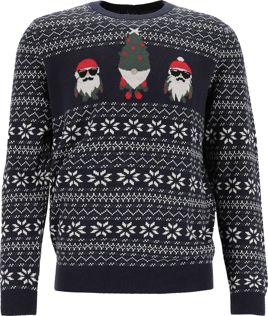 MARVELIS modern fit Kersttrui katoen, O-hals, donkerblauw met Kerst print