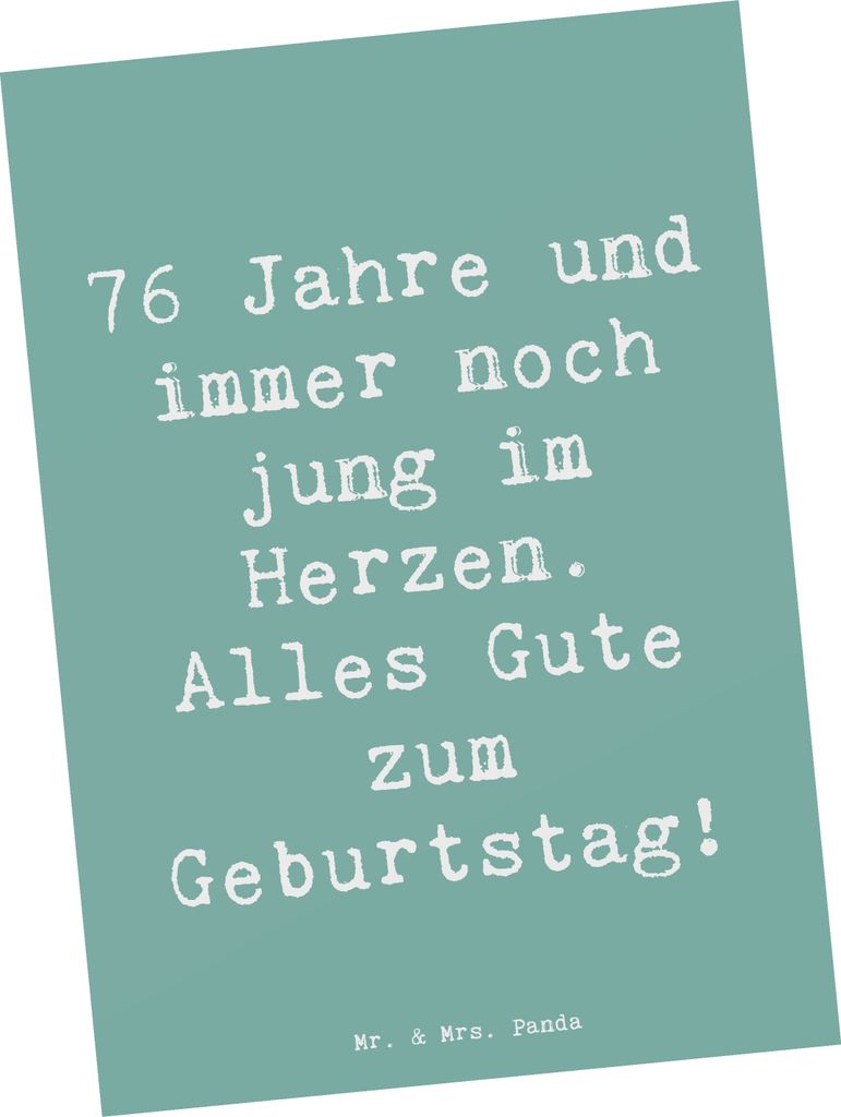Mr. & Mrs. Panda Postkarte Spruch 76. Geburtstag Herzjung - Meeresbrise - Geschenk, Glückwunsch, für Großvater, Energie und Lebenslust, Happy Bi...