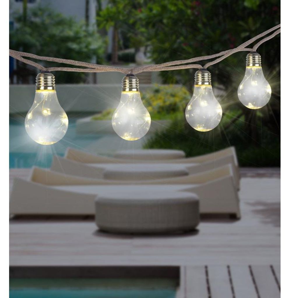 Globo Lighting Solar-Lichterkette Kunststoff amber, braun, Druckschalter, Akku inkludiert AA 600mAh 1.2V, IP44, LxBxH: 5700x60x106mm, Distanz zwisc...