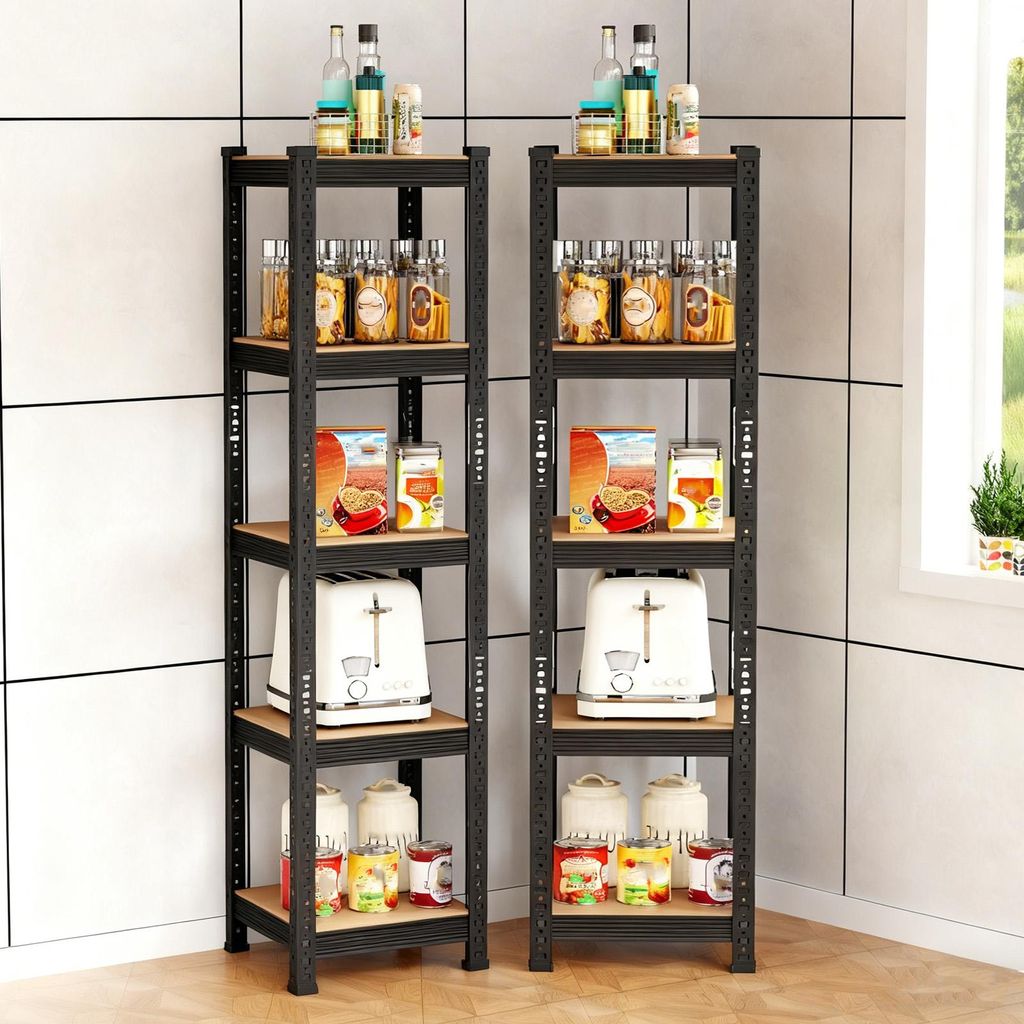 2er Set Metallregal Standregal Schwerlastregal,Regal mit Stahlgestell,Mehrzweckregal,5 verstellbare Ablagen,für Keller,Küche,Wohnzimmer 37x37x150cm