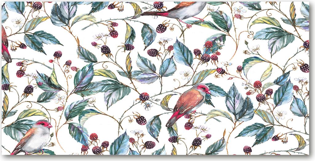 Tulup Leinwandbild - 140x70 cm - Wandkunst - Drucke auf Leinwand - Leinwanddruck - Blumen & Pflanzen - Mehrfarbig - Brombeere Vögel