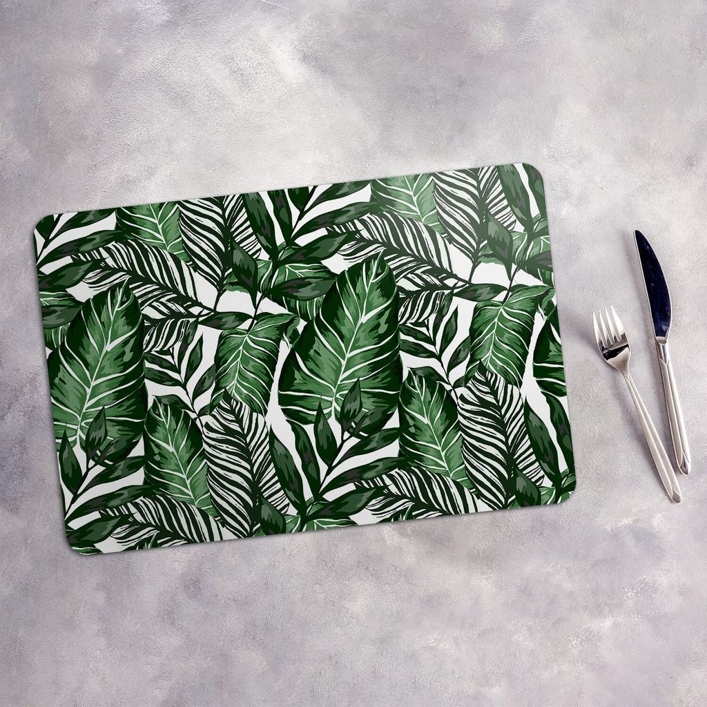 Tischset 4x45x30 cm Platzset Tischmatte Platzmatte Untersetzer - tropisches Blattwerk Palmen