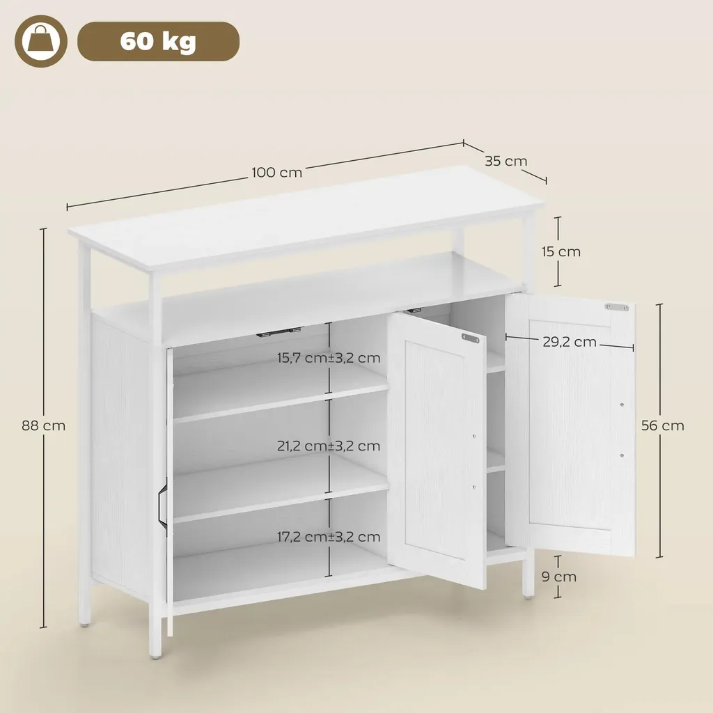 Buffet Blanc 100cm à 3 Portes et Compartiment Ouvert Style Moderne - 6
