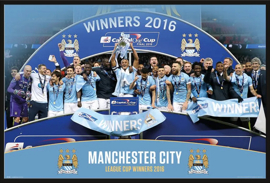 Décoration Murale Foot Manchester City Poster Encadré Noir Vitre Acrylique