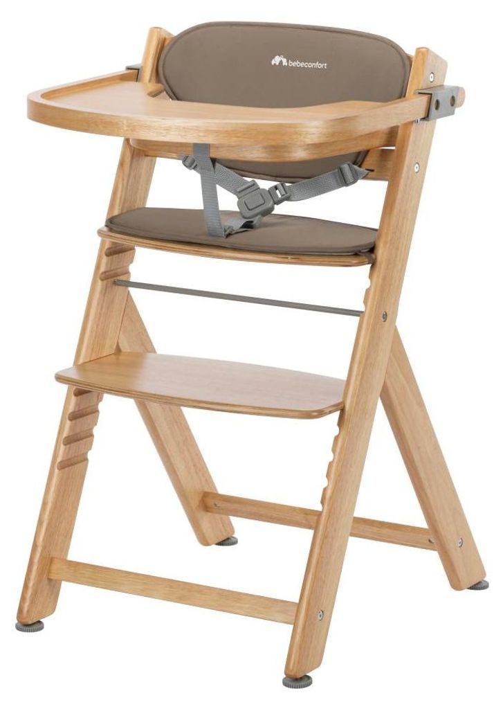 Bebeconfort Timba 2 mit Kissen, Mitwachsender Hochstuhl Baby, Ab 6 Monaten, Bis 110 kg, Ergonomischer Baby & Kinderhochstuhl Holz, Natural Wood+Beige