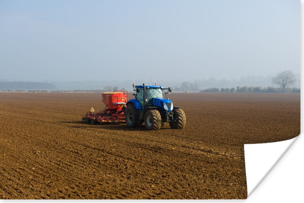 MuchoWow Poster Traktor - Blau - Nebel 30x20 cm - Plakate - Print