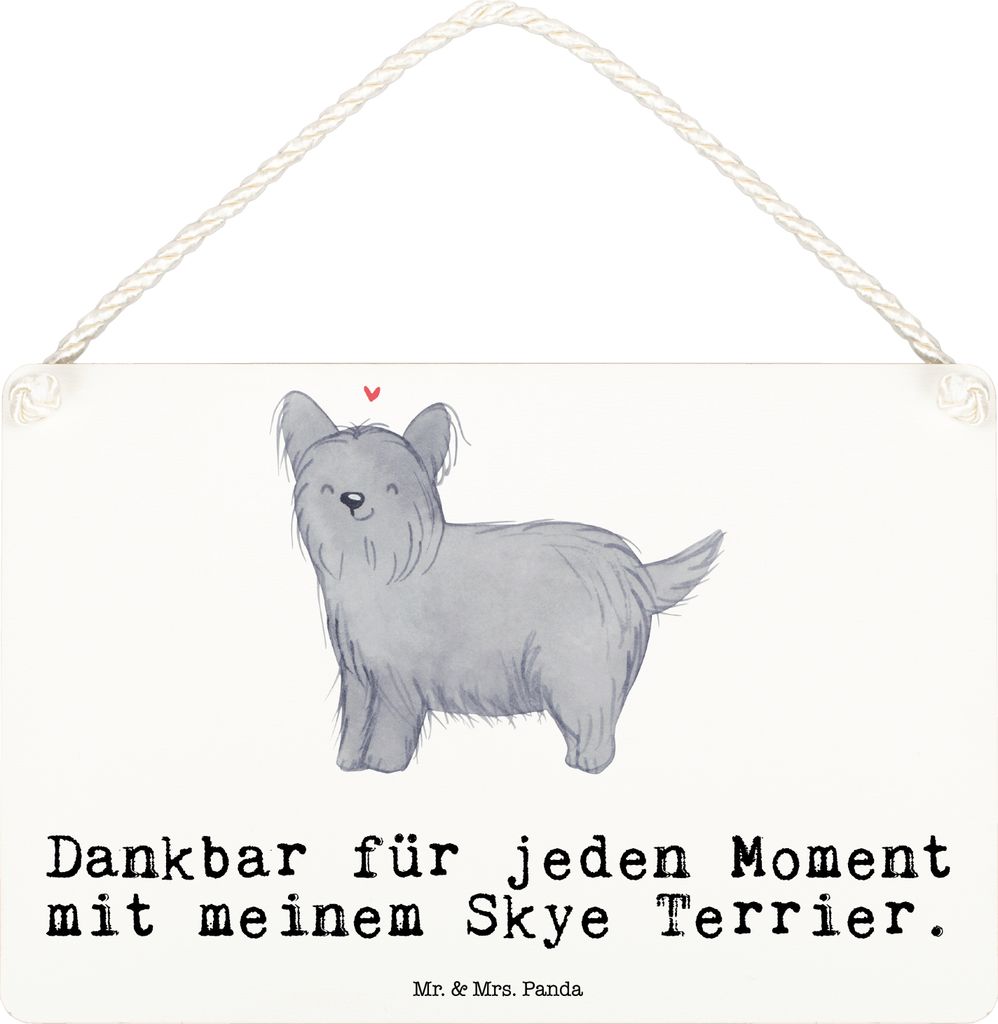 Mr. & Mrs. Panda Schild Skye Terrier Moment DIN A6 - Weiß - Geschenk, Wandbild Holz, wandtafel, kleine aufmerksamkeit, Dekobrett, Holzschild