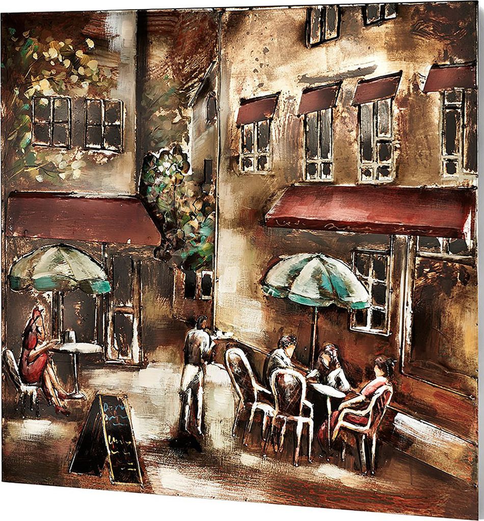 Kobolo Wandbild Wanddeko Metallbild 3D-Bild - Café - 90x90 cm - Leinwand Kunstdruck Einrichtung Wohnzimmer Büro Flur Deko Home Abstrakt Modern