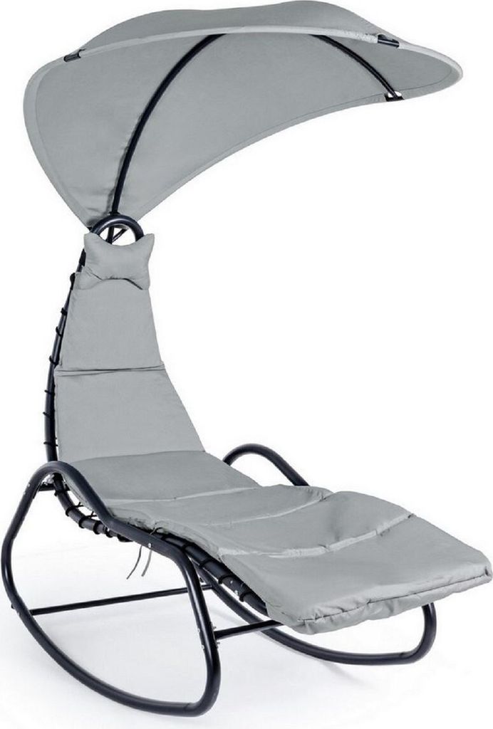 Casa Padrino Luxus Schaukelliege Grau / Anthrazit 80 x 160 x H. 195 cm - Wetterbeständige Gartenliege mit Sonnendach - Moderne Poolliege - Luxus G...