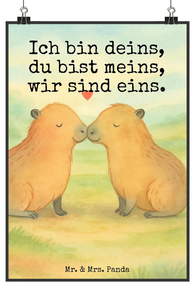 Mr. & Mrs. Panda Bild Capybara Liebe Design DIN A5 - Weiß - Geschenk, Wandbild, Wanddeko, Kunstdruck, Tierliebe, Valentinstag, Jahrestag, Lustige ...