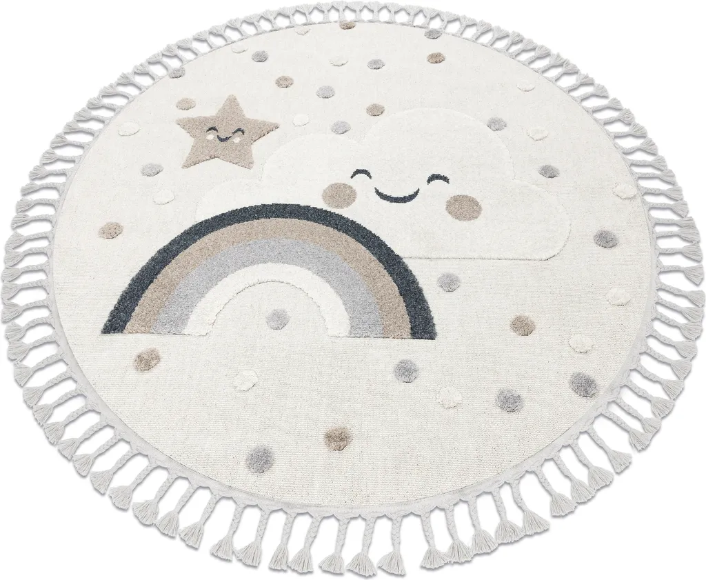 Tapis sensoriel enfant blanc et beige structurel YOYO EY78 rond 160cm