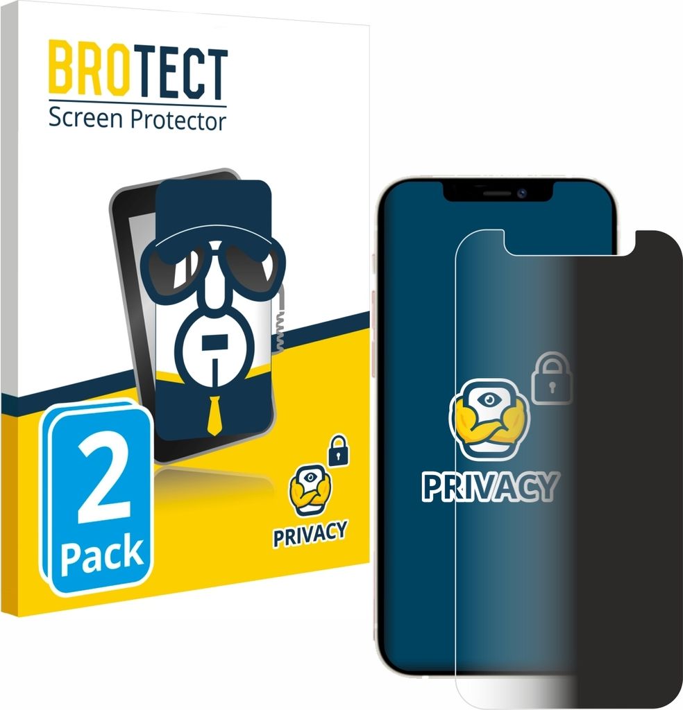2x BROTECT Sichtschutzfolie für Apple iPhone 12 mini Anti-Spy Privacy Sichtschutz Blickschutz Folie Blaulicht-Schutz