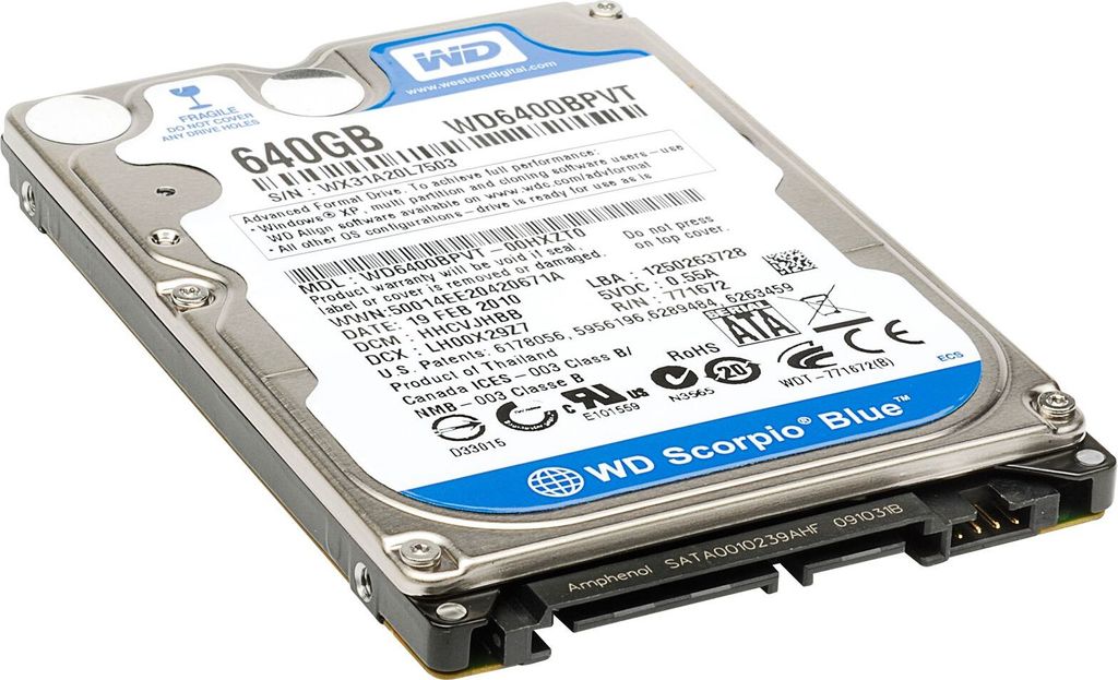 Western Digital WD6400BPVT 640GB interne Festplatte 6,4 cm 2,5', 5200rpm, SATA II, 8MB