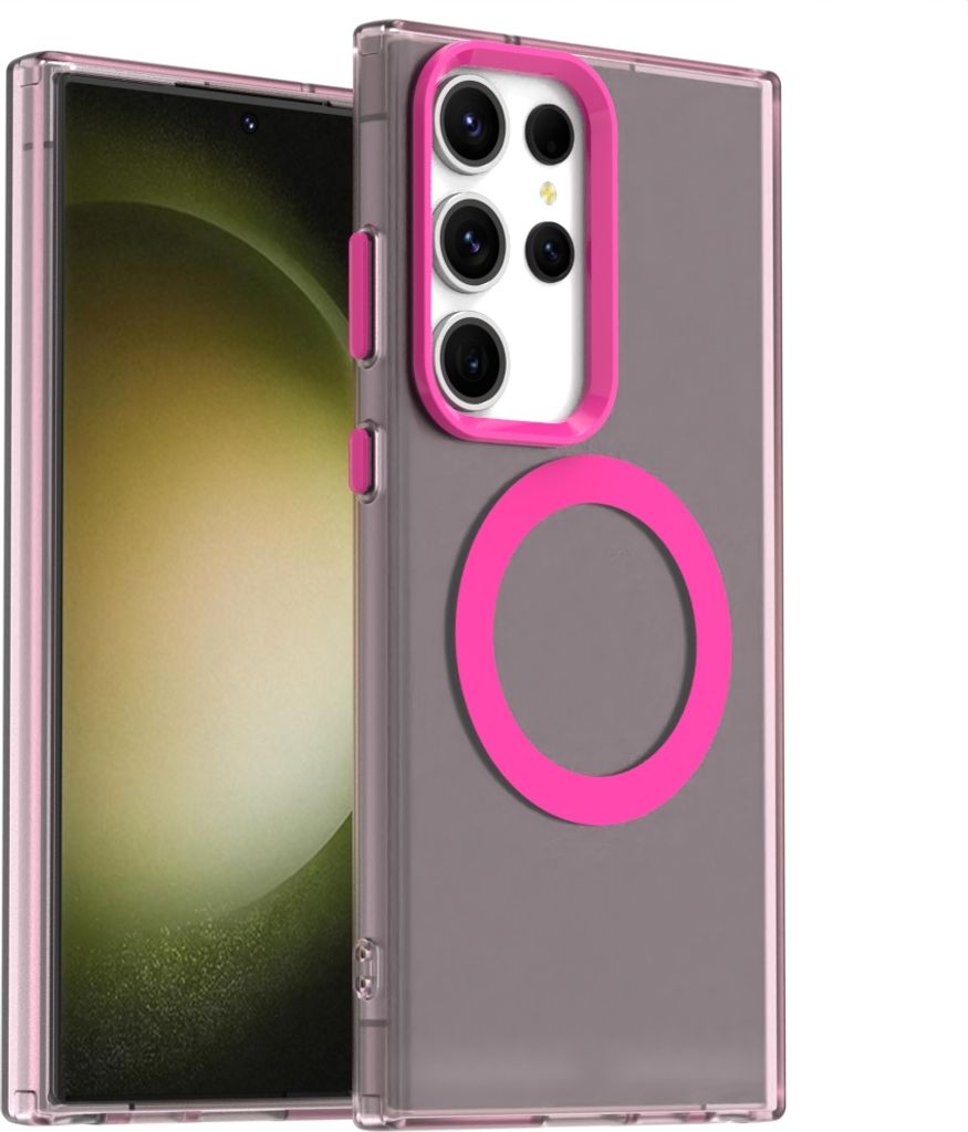 Handyhülle für Samsung Galaxy S23 Ultra, Hülle Kompatibel mit MagSafe, Schlank Durchscheinend Matt Stoßfest Schutzhülle Rot