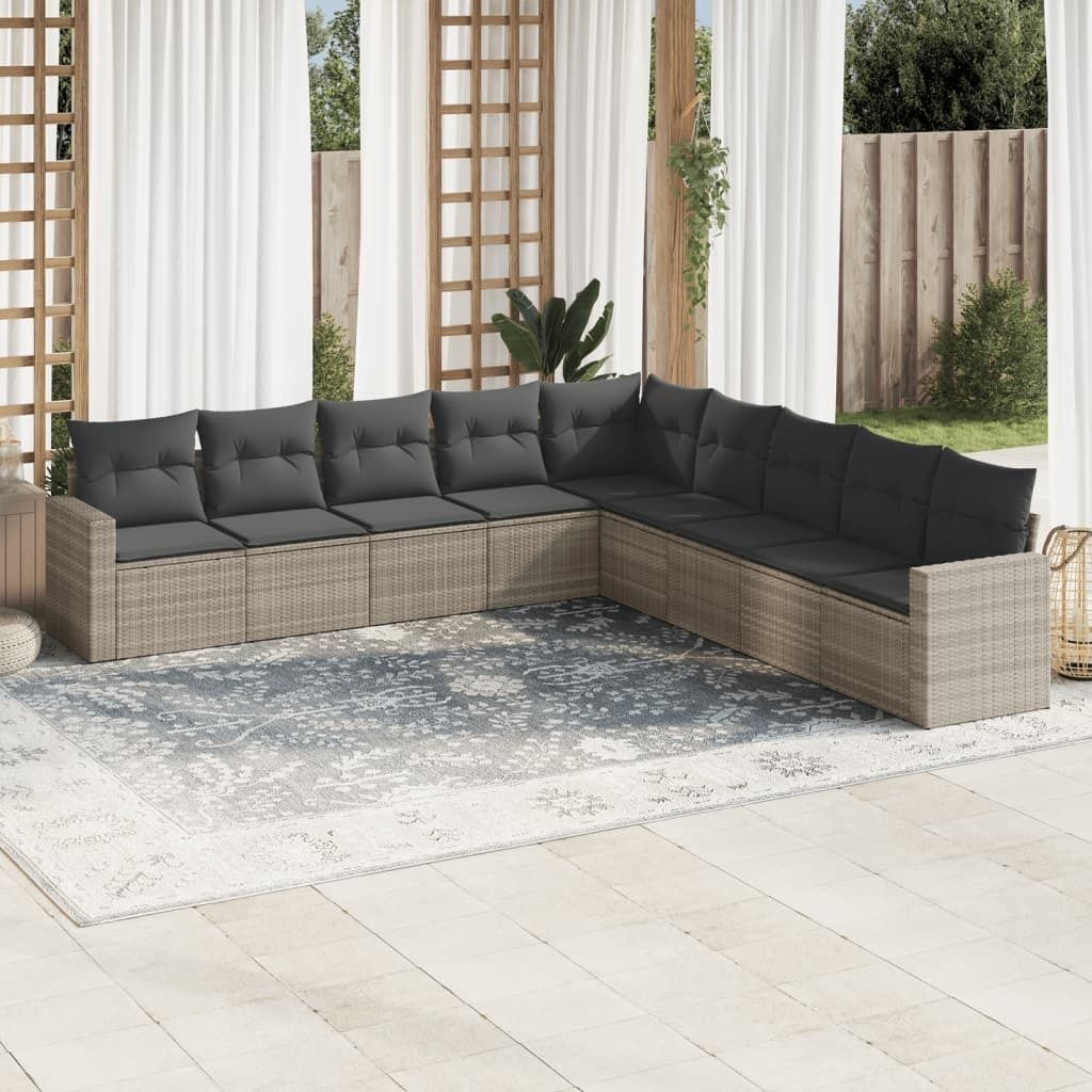 Maison Exclusive - 9-tlg. Garten-Sofagarnitur mit Kissen Hellgrau Poly Rattan