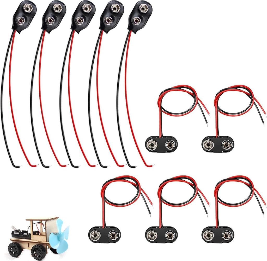 10 Stück 9V Batterie-Schnappverbinder, 9V Batterie Clip Anschluss mit 15cm Anschlusskabel, Batterie Snap Anschluss, Batterieklemmen-Anschluss Schn...