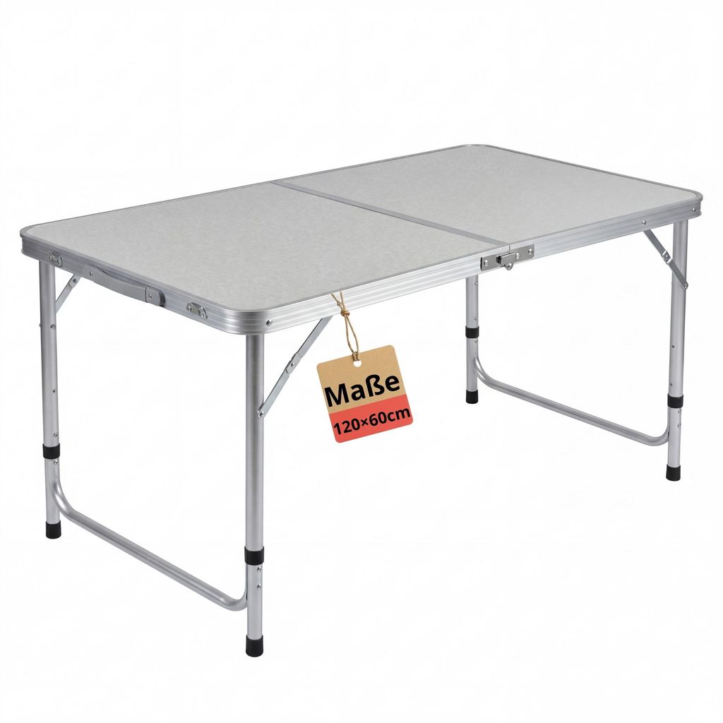 BigDean Klapptisch Campingtisch 120x60cm Höhenverstellbar & Stabil Alu Gestell mit Tragegriff