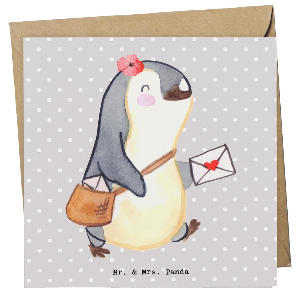 Mr. & Mrs. Panda Grußkarte Postbotin Herz - Grau Pastell - Produktbild 