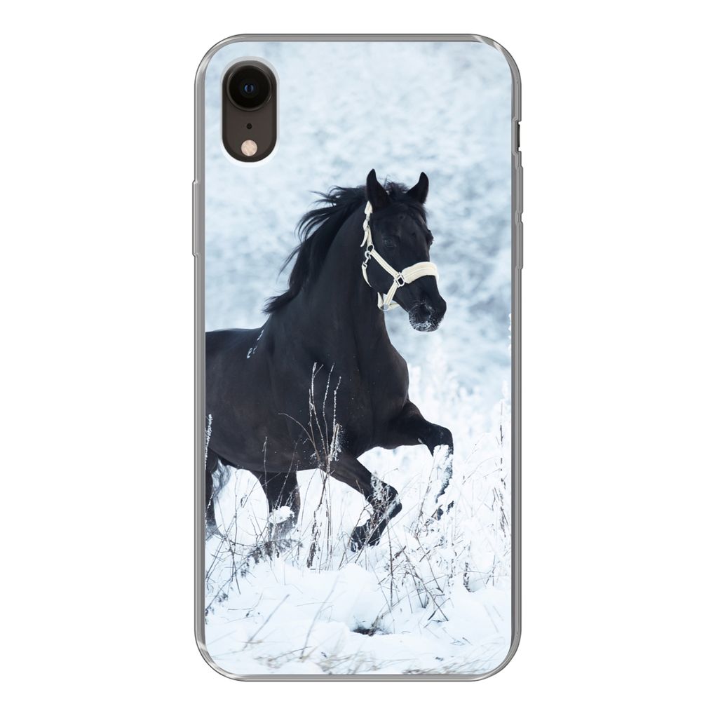 MuchoWow Handyhülle Schutzhülle Hülle für iPhone XR Pferd - Schnee - Winter Silikon Softcase Handy Hülle - Schutzdeckel