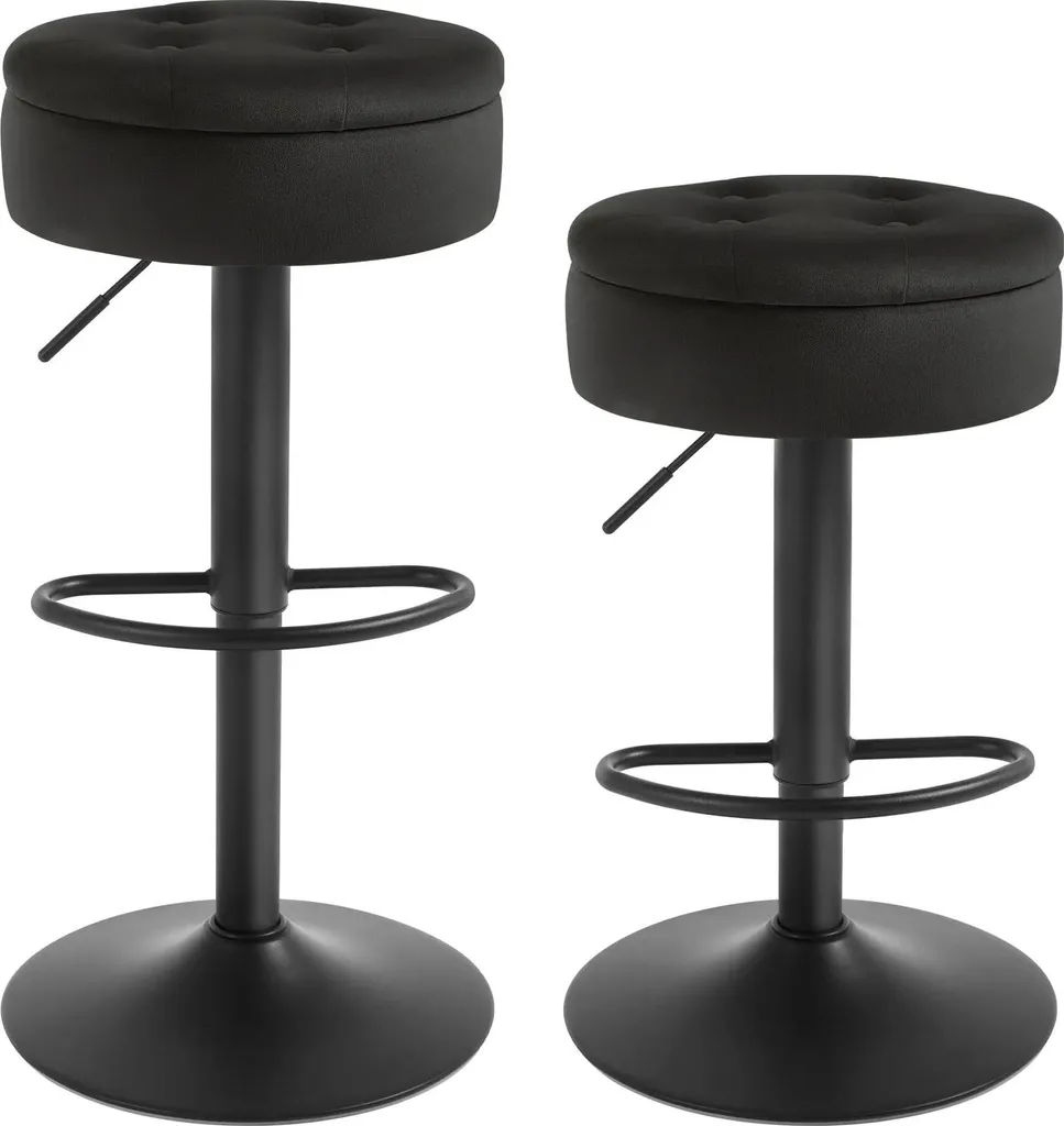 Tabouret de bar pivotant lot de 2 en velours noir - Pied métal 79,5 cm