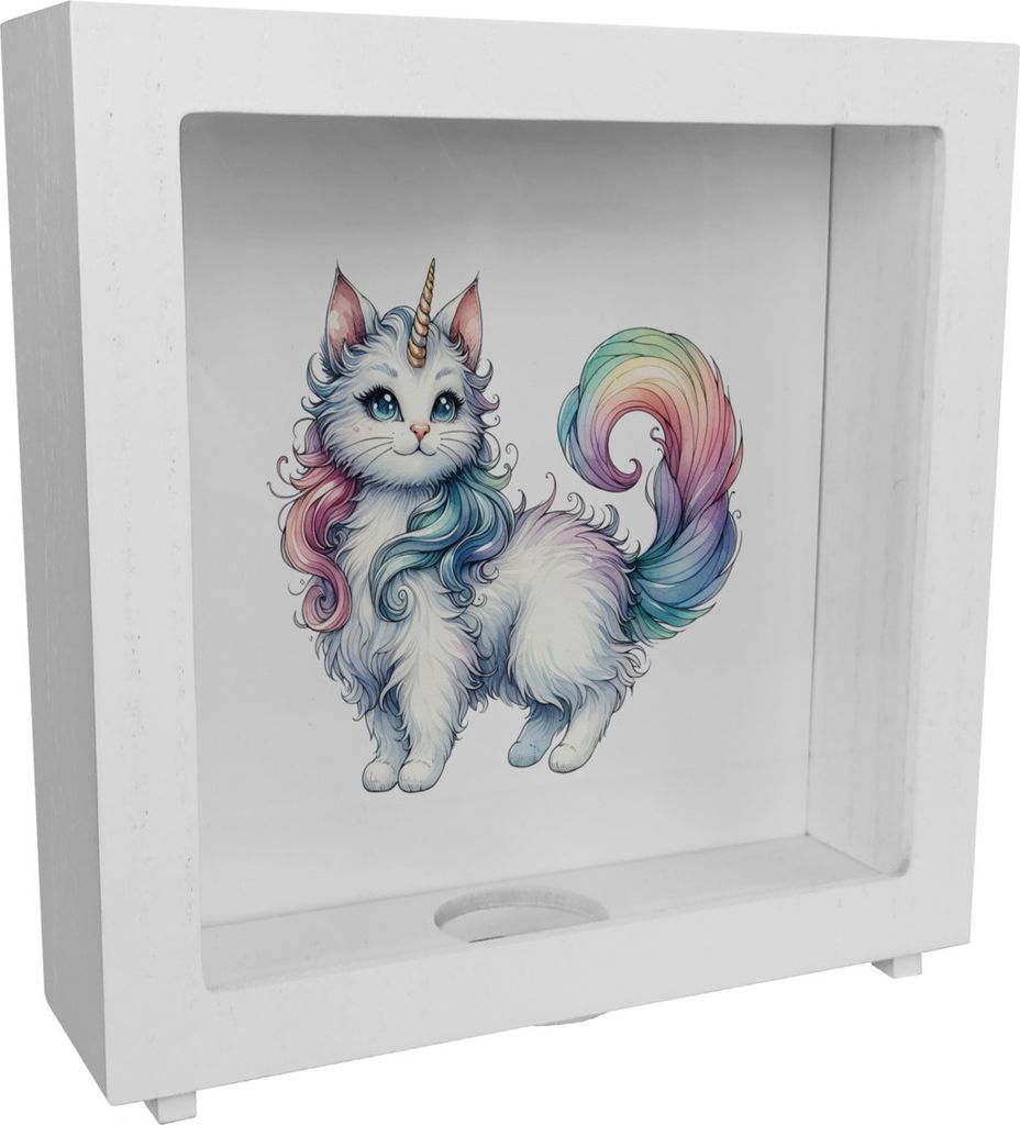 Einhorn-Katze Rahmen Spardose aus Holz