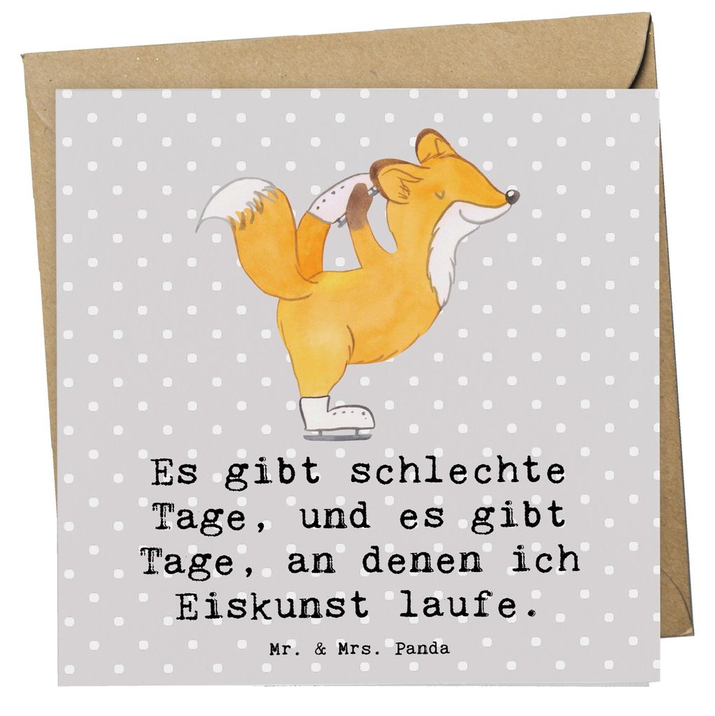 Mr. & Mrs. Panda Glückwunschkarte Fuchs Eiskunstläufer - Grau Pastell - Geschenk, doppelkarte, Eiskunst, anlasskarte, faltkarte, Grußkarte, Klap...