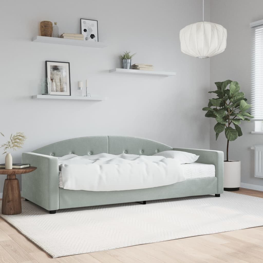 "2026 Promotion" Tagesbett mit Matratze - Hellgrau 90x200 cm - Samt - Polsterbett CC10457