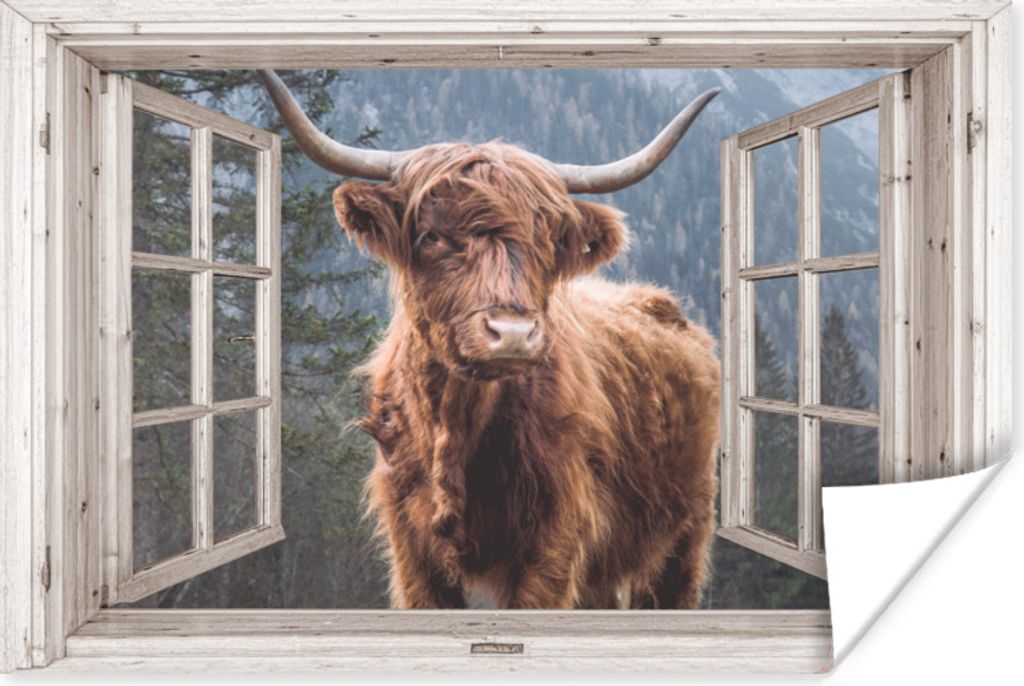 MuchoWow Poster Scottish Highlander - Aussicht - Berg 30x20 cm - Plakate - Print