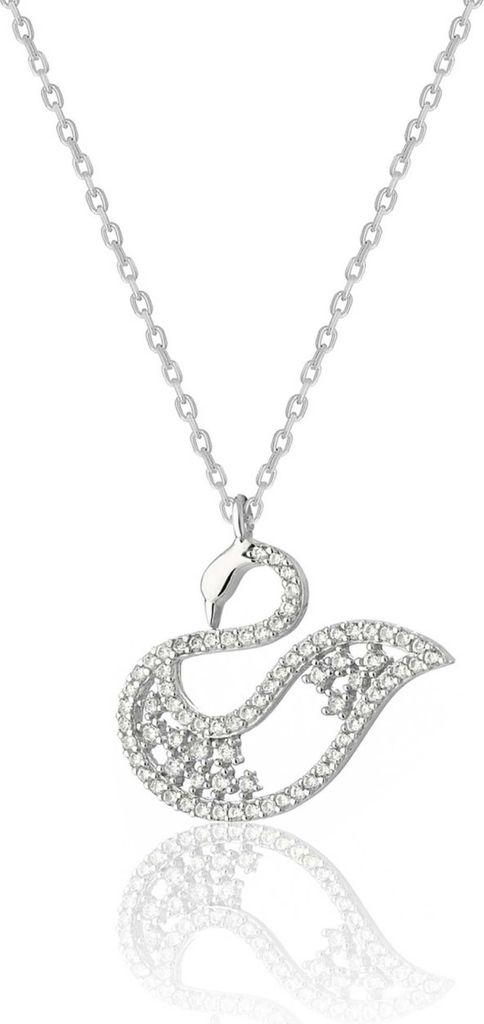 925 Silber Kette Schwan Anhänger, Elegantes Damen Collier mit Zirkonia Kristallen