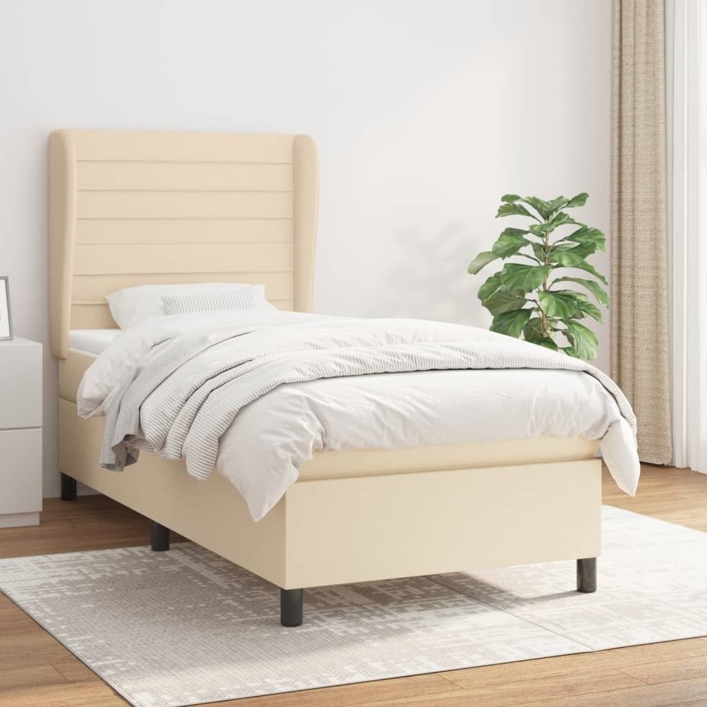 The Living Store Boxspringbett mit Matratze Creme 90x190 cm Stoff