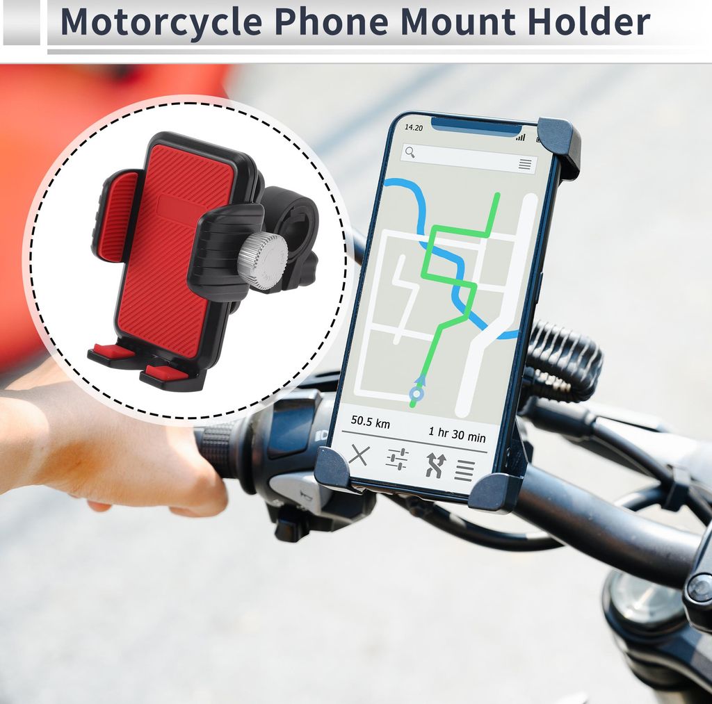 Motorrad Handy Halterung Motorrad Handy Montage Halterung für Lenker Montage Passt 4.7"-7.2" / 119.38-182.88mm Smartphones Rot