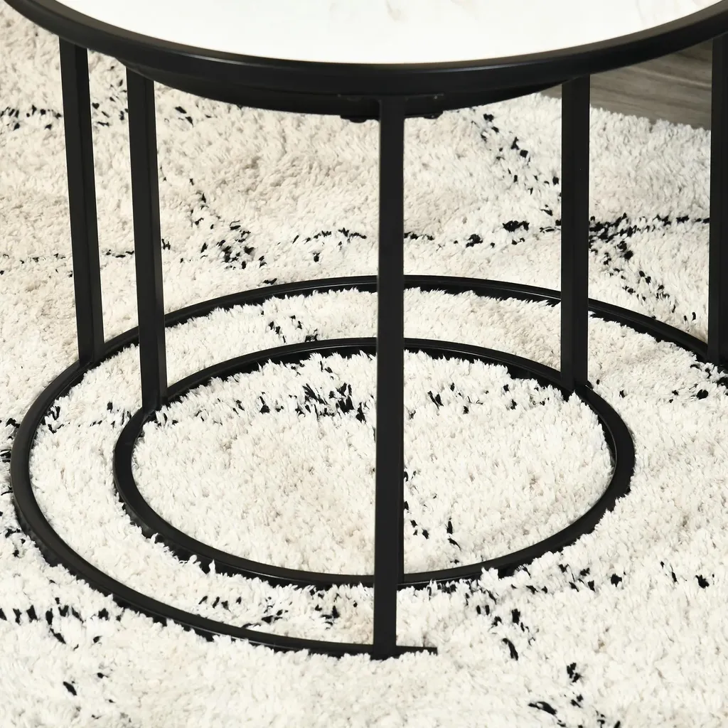 Table Basse Ronde Blanche et Marbre - Solution Salon Moderne et Pratique - 4