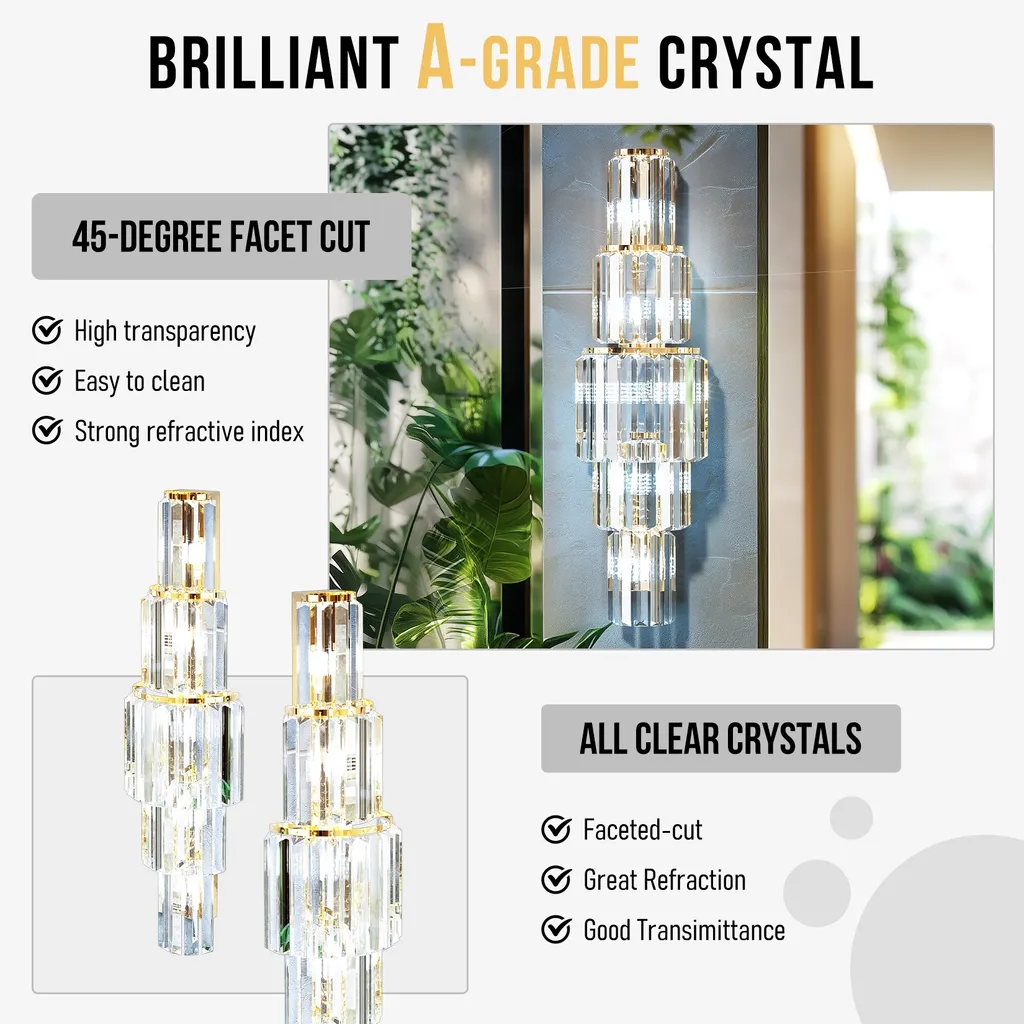 Applique Murale Cristal Variable 78cm - Luminaire LED Indirect Luxe E14