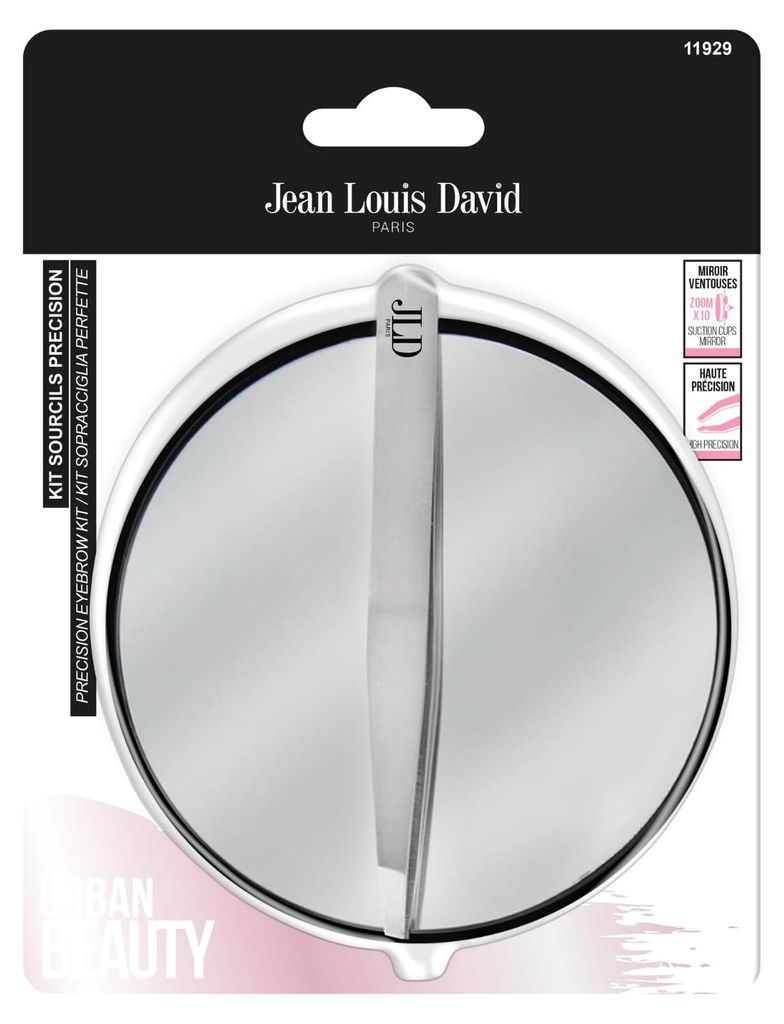 Jean Louis David Augenbrauen Set Perfekt 10-fach Vergrößerungsspiegel Saugnapf Pinzette Extreme Präzision