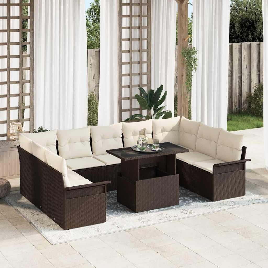 Maison Exclusive - Sofa Set mit Kissen 10 pcs Braun Poly-Rattan