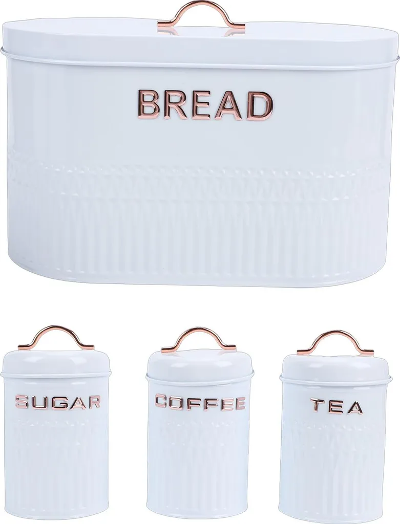 Set 4 Contenitori Cucina in Ferro Alimentare per Caffè Tè e Zucchero