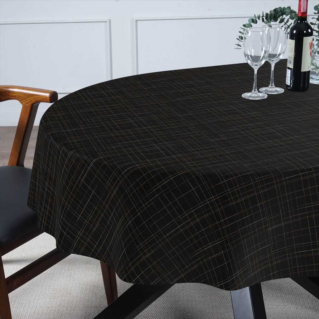 Tischdecke Lines - ROMA mit feiner Veredelung und Beschichtung Tischwäsche Stoff-Tischdecke uni Schwarz Oval 140x240cm mit Schnittkante