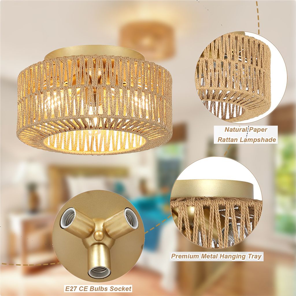 Nettlife Boho-Deckenleuchte aus Naturjute, 40 cm, rustikaler Vintage-Stil, E27-Fassung, für Wohnzimmer, Schlafzimmer, Küche, Flur – Leuchtmittel nicht enthalten Nettlife Boho-Deckenleuchte aus Naturjute, 40 cm, rustikaler Vintage-Stil, E27-Fassung, für Wohnzimmer, Schlafzimmer, Küche, Flur – Leuchtmittel nicht enthalten