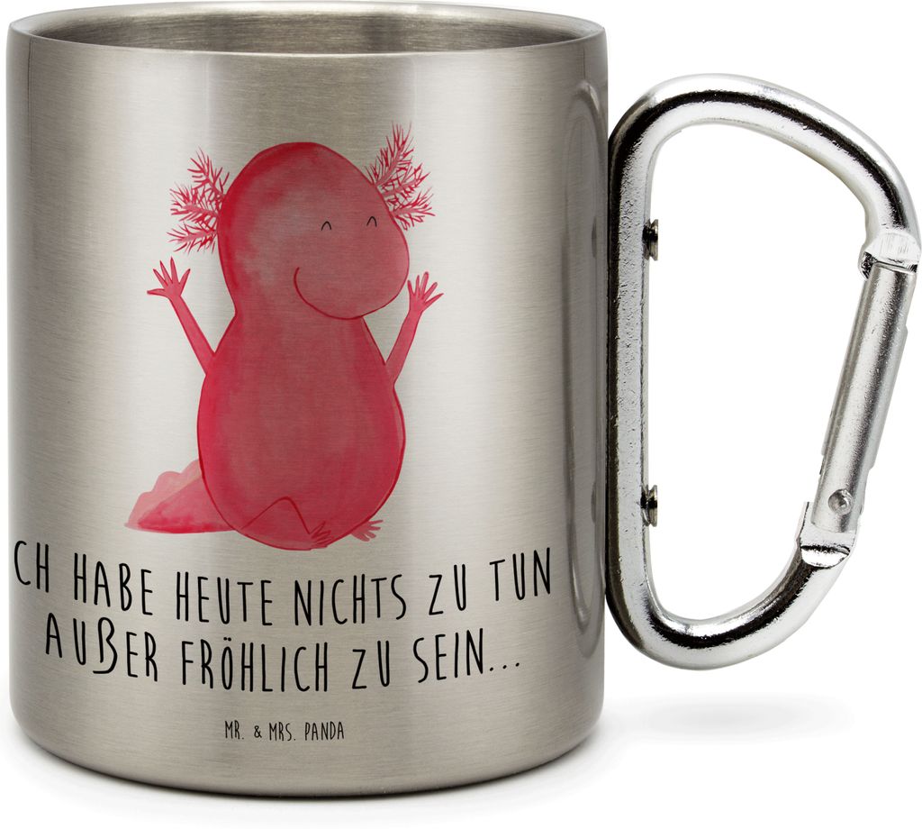Mr. & Mrs. Panda Thermobecher Axolotl Hurra - Transparent - Geschenk, Lurch, Teetasse, Fröhlich, Campingtasse, Becher Aus Edelstahl, Motivation, t...