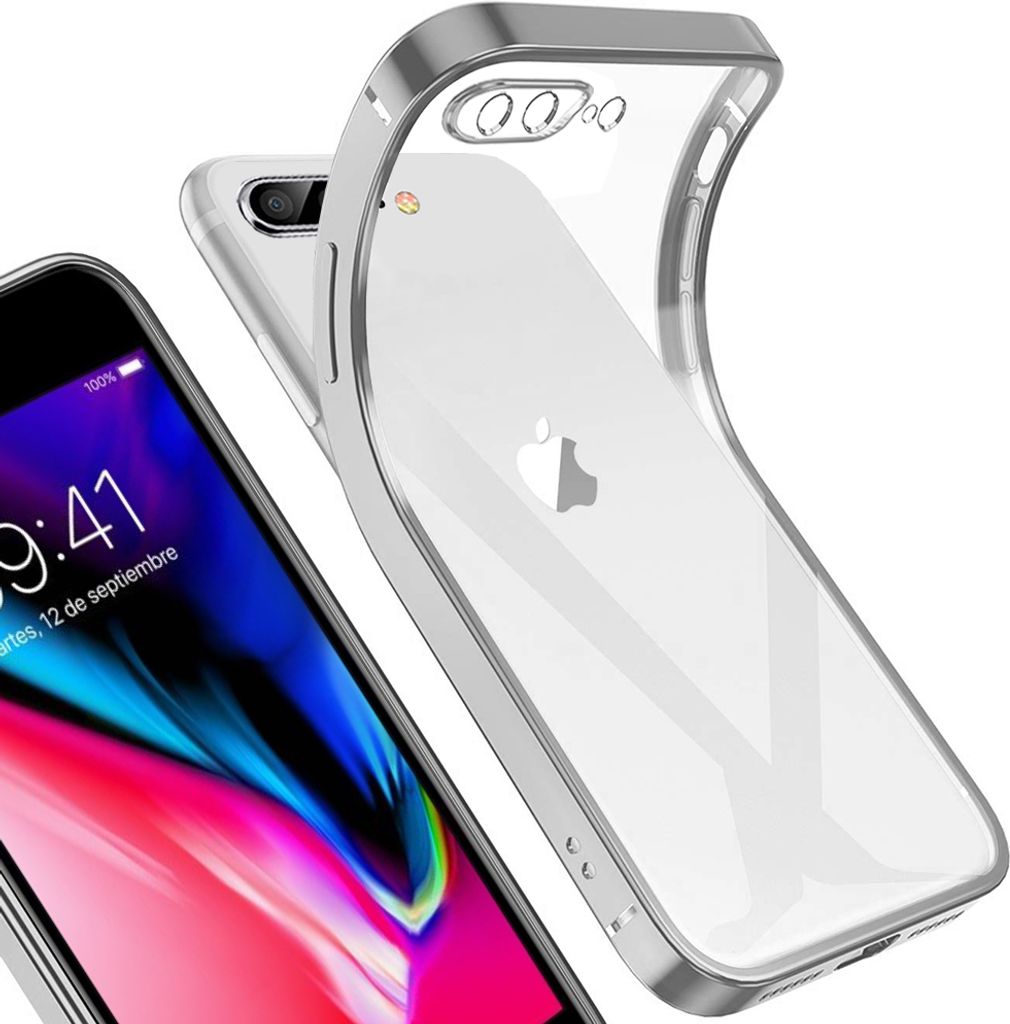 iPhone 8 Plus Hülle, LaimTop Leicht Transparent Klar Gel TPU Silikon Quadratisch Überzug Rahmen Schutzhülle für iPhone 7 Plus / 8 Plus Silber