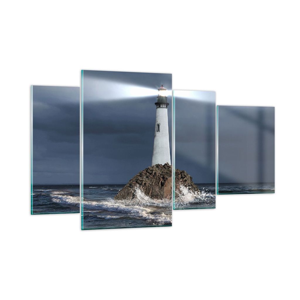 Bilder auf glas - Leuchtturm Meer - 120x70cm - Glasbilder - Wandbilder - Kunstdruck - zum Aufhängen bereit - Wanddekoration aus Glas - Glas Bilder...