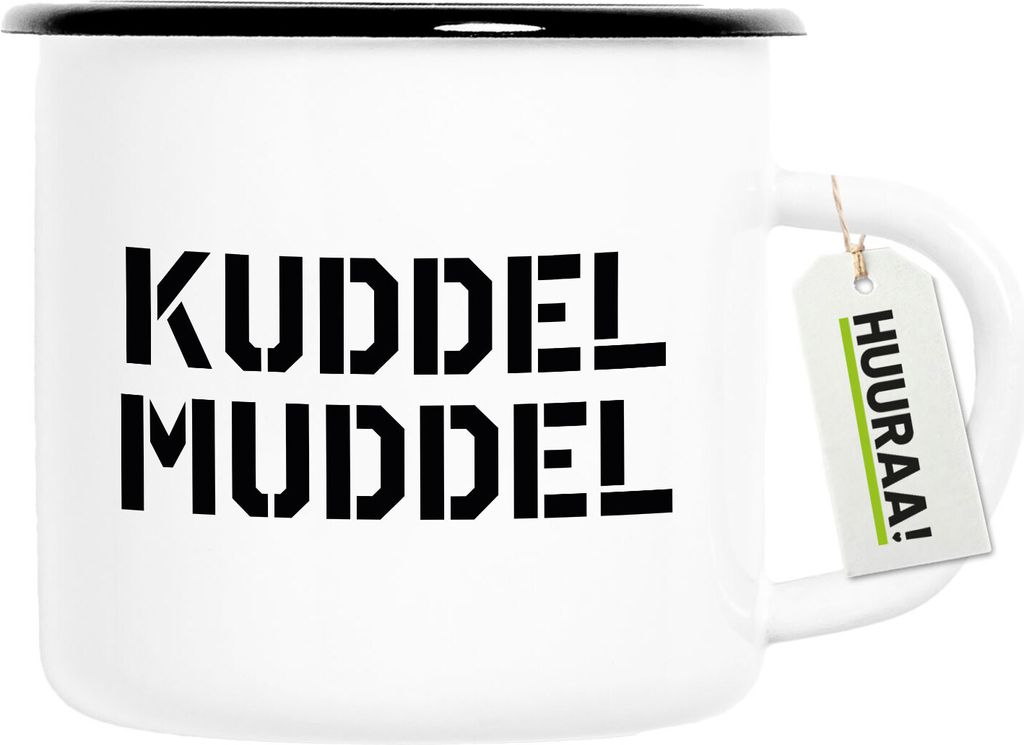 Huuraa Emaille Tasse Kuddelmuddel Schriftzug 300ml Vintage Produktbild 