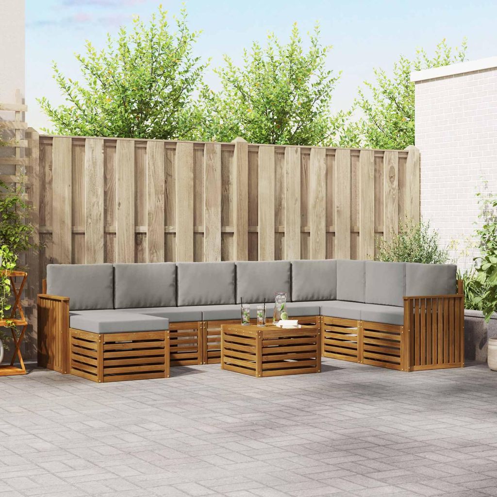 "Neues Produkt" Sofagarnituren - CLORIS - Terrassen-Sofa - 9 pcs - Natürlich und Hellgrau Massivholz Akazie - Modern Gartensofas V2175