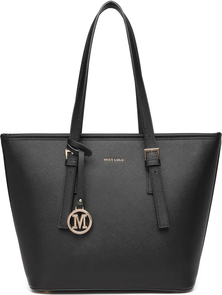 Grand Sac de Travail Femme Noir - Shopper A4 Idéal Bureau et Études
