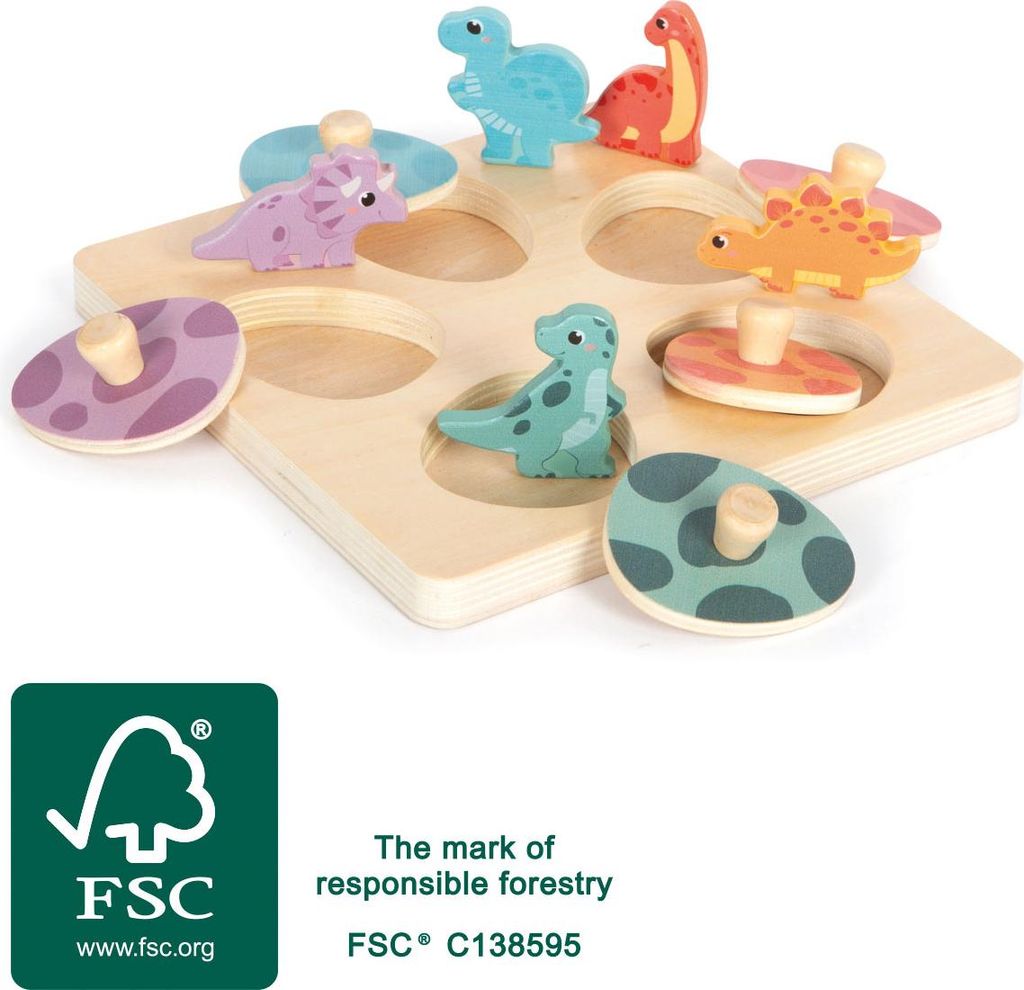small foot Setzpuzzle Dino Memo Holz mit vorgestanzten Formen für Motorik & Gedächtnis